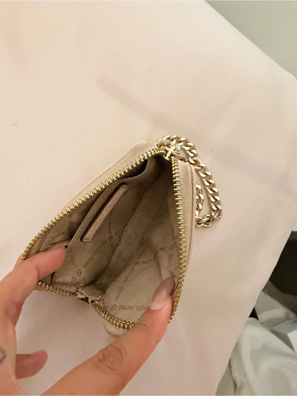 Michael Kors Light Blush Cardholder Wristlet with Gold Chain